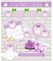 Kit imprimible mesa dulce Primera Comunión niña florecitas lilas