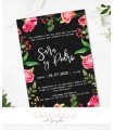 Invitación de boda imprimible barata negra y rosas
