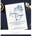 Invitación de boda imprimible blanca y azul marino